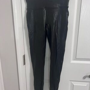 SPANX Black Faux Leather Leggings, Size M
